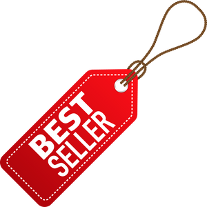 Best Seller red leather label or price tag. Realistic badge.